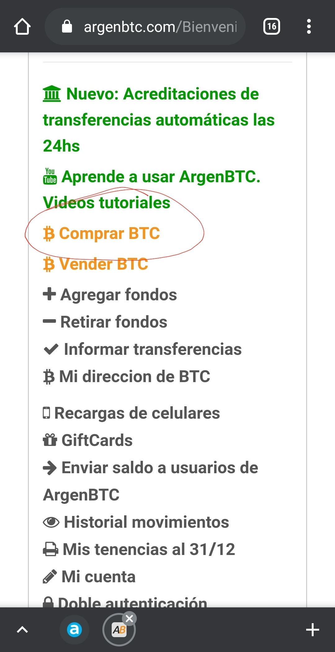 Seleecionar comprar BTC